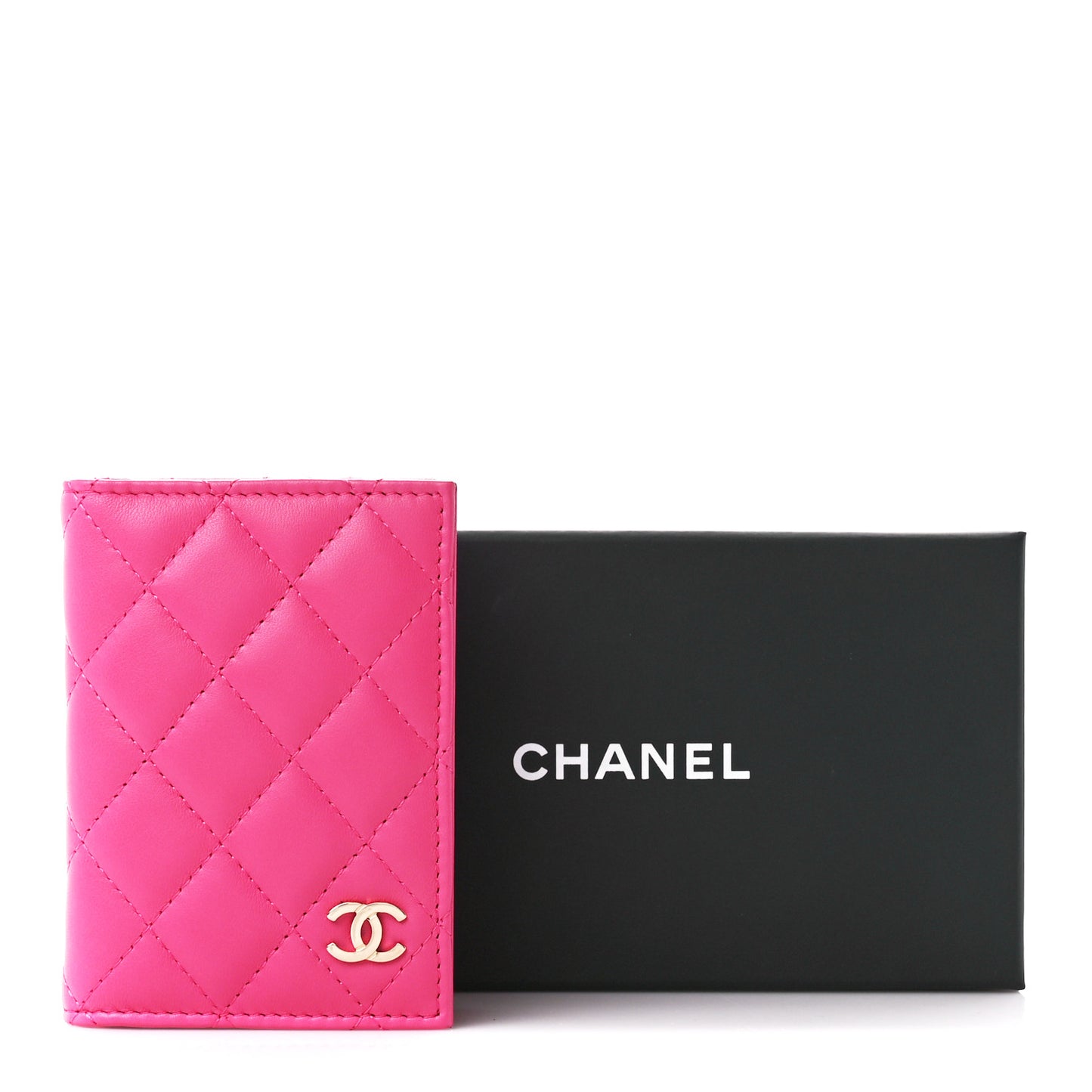 Lambskin Quilted Card Holder Wallet Fuchsia