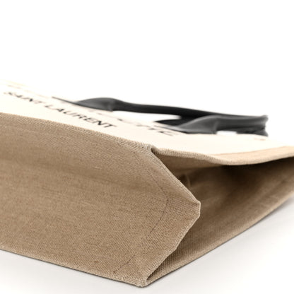 Saint Laurent Linen Calfskin Small Rive Gauche Tote Greggio Natural 9 of 9