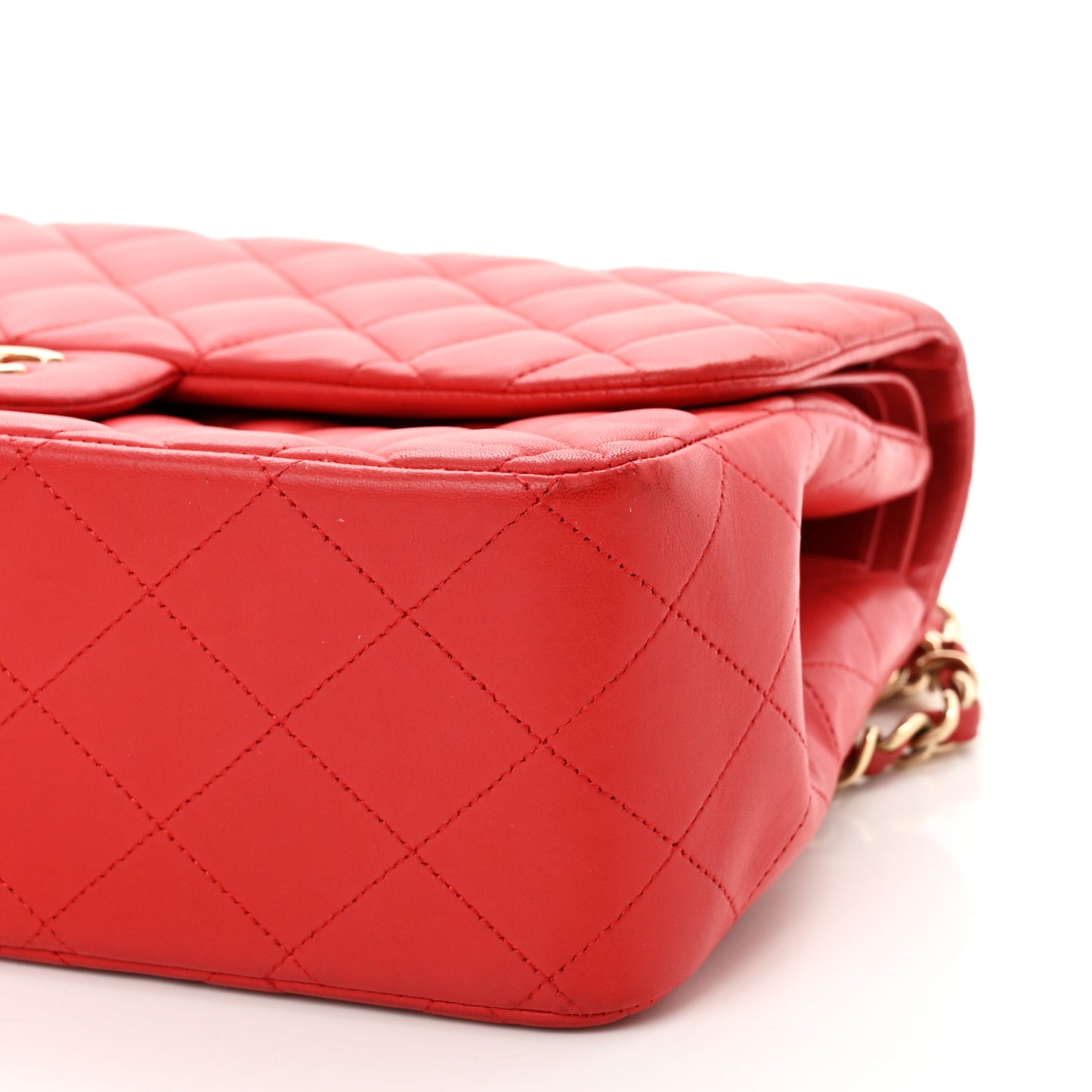 Lambskin Quilted Jumbo Double Flap Red