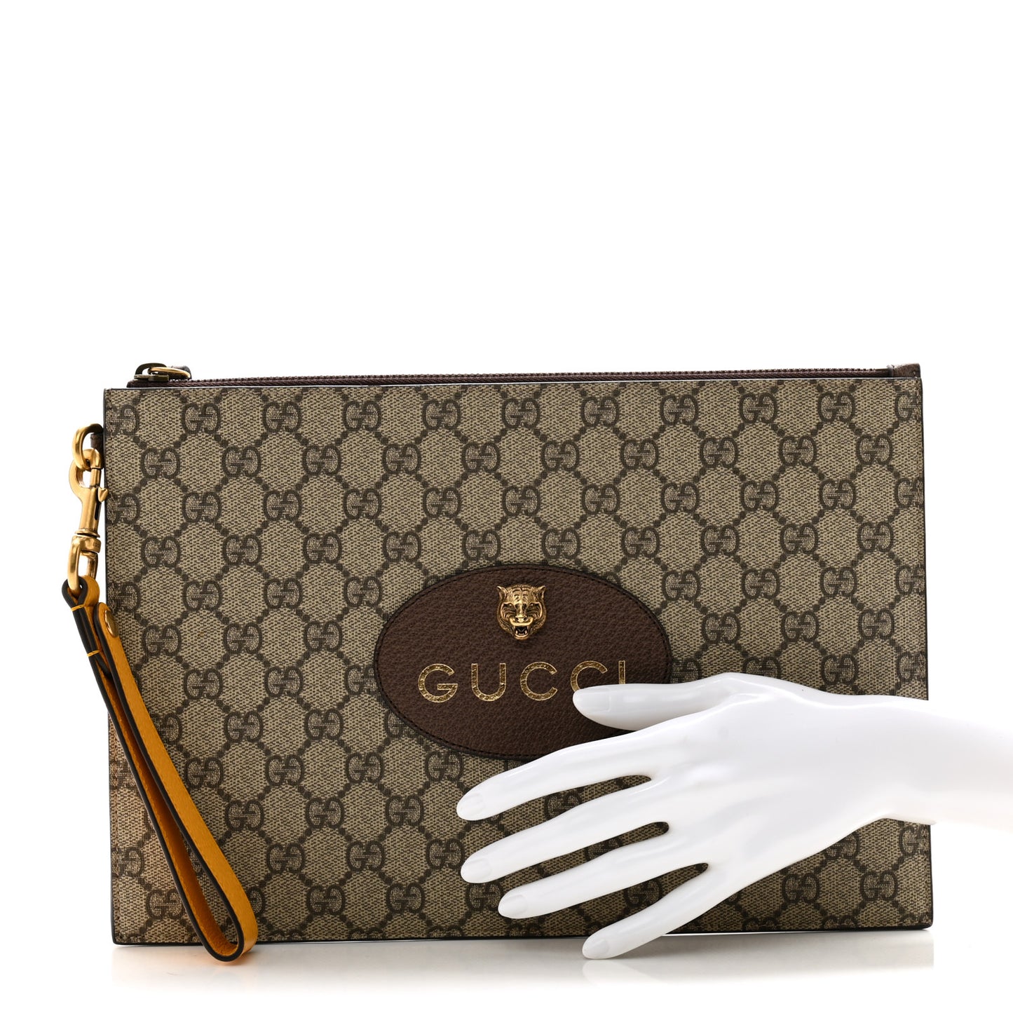 GG Supreme Monogram Neo Vintage Zip Wristlet Pouch Beige New Acero Crop