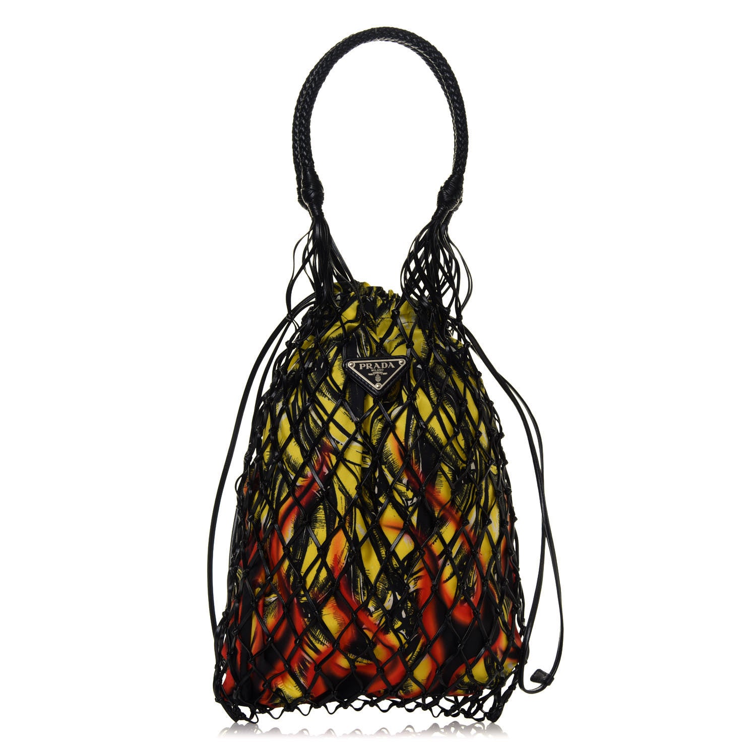 Prada Tessuto Nylon Banana Print Net Tote Lemon Black 1 of 4