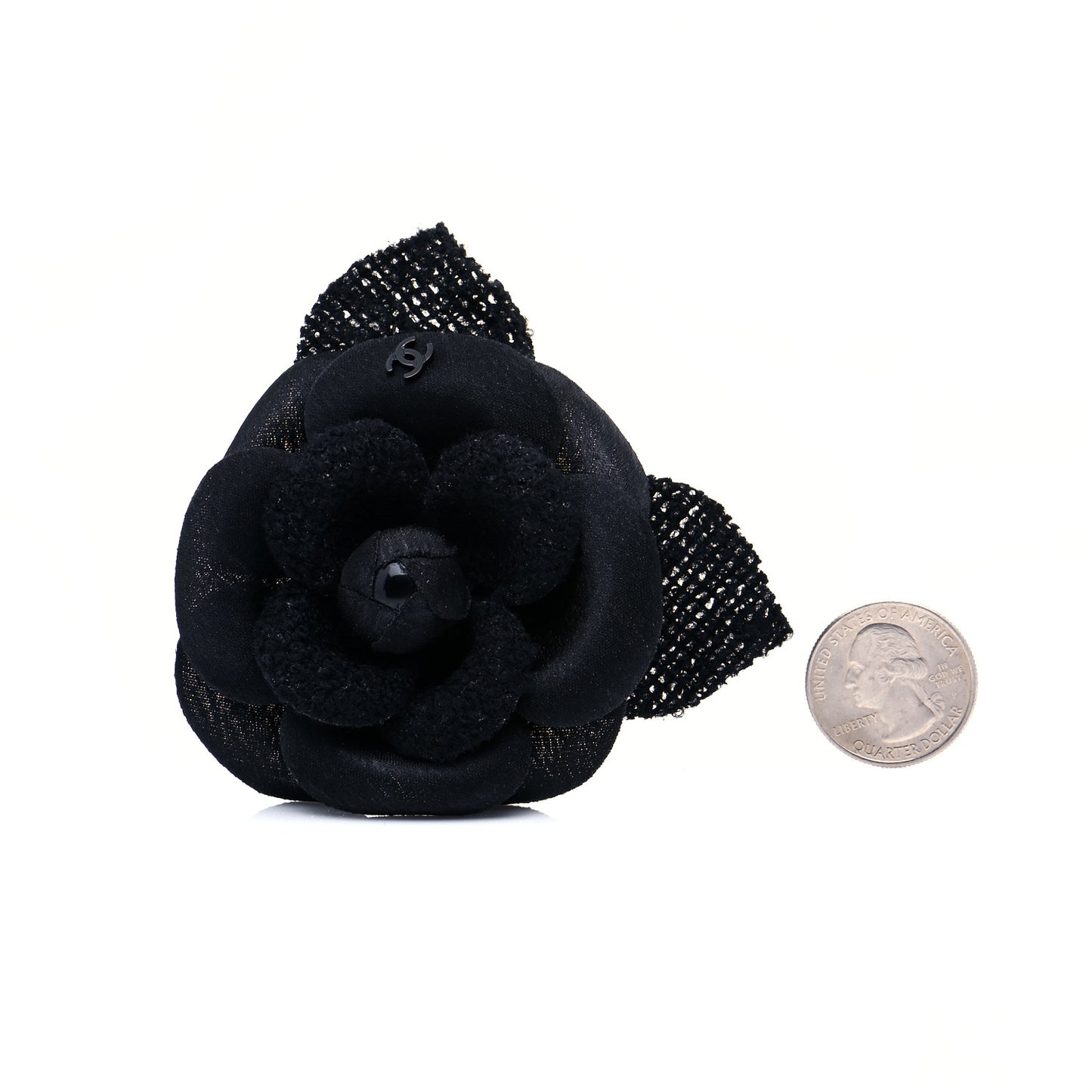 Tweed Camellia Pin Brooch Black