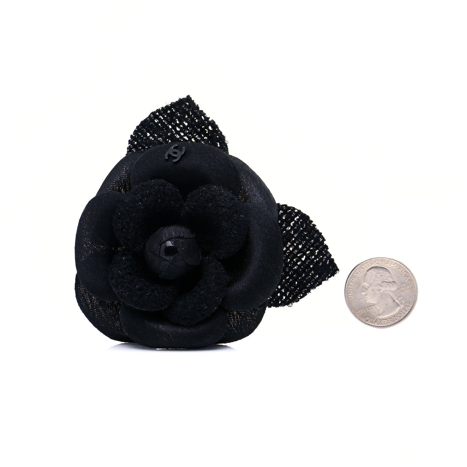 Chanel Tweed Camellia Pin Brooch Black 2 of 5