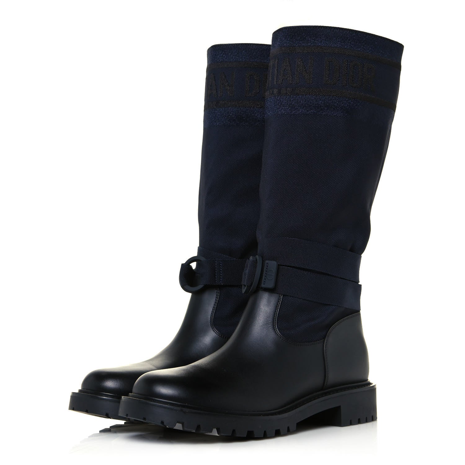 Christian Dior Technical Fabric Calfskin D-Major Boots 38.5 Black Blue 3 of 7