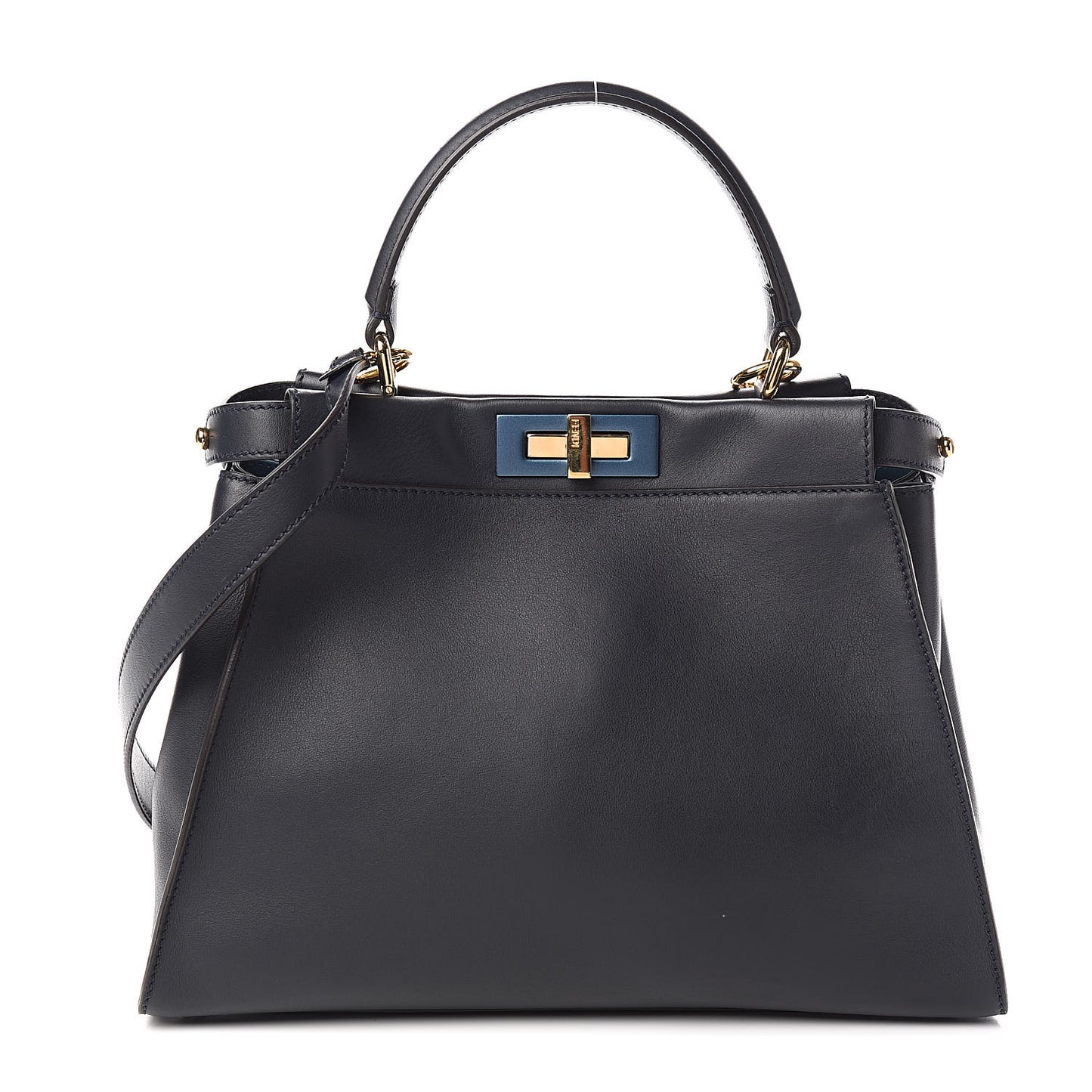 Vitello Seta Shiny Nappa Medium Peekaboo Iconic Satchel Blue Notte Turchese