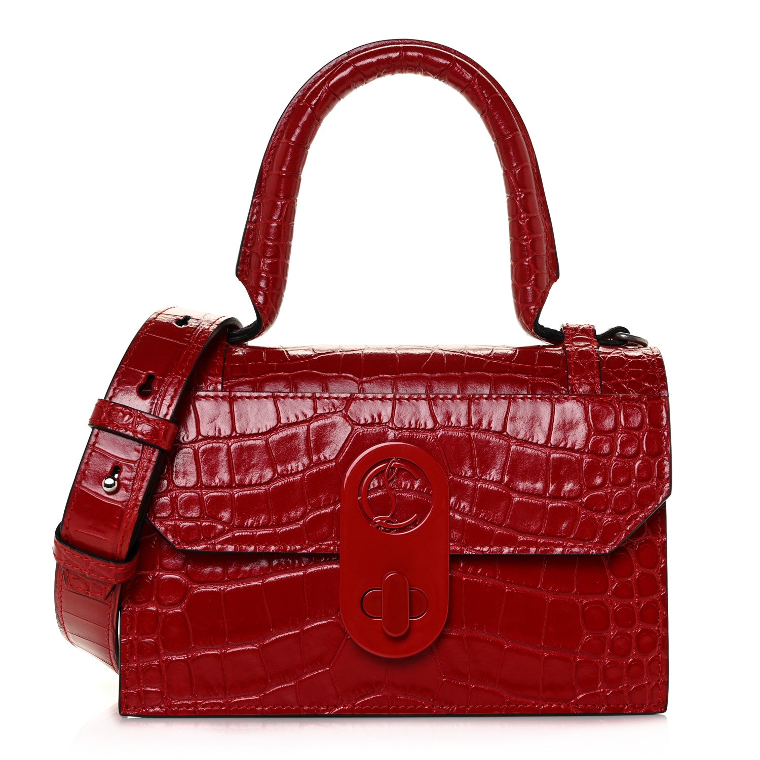Christian Louboutin Crocodile Embossed Calfskin Small Elisa Top Handle Bag Loubi 1 of 11