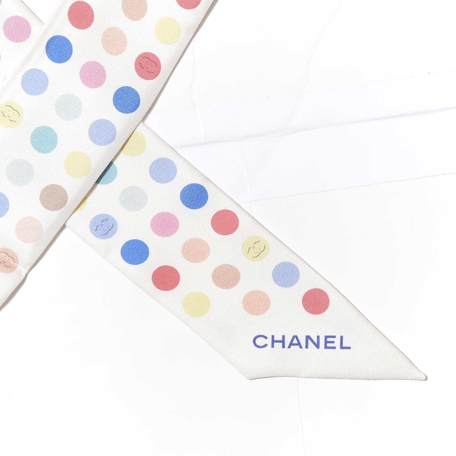 Chanel Silk Polka Dot CC Slim Bandeau Scarf Ivory Multicolor 2 of 3