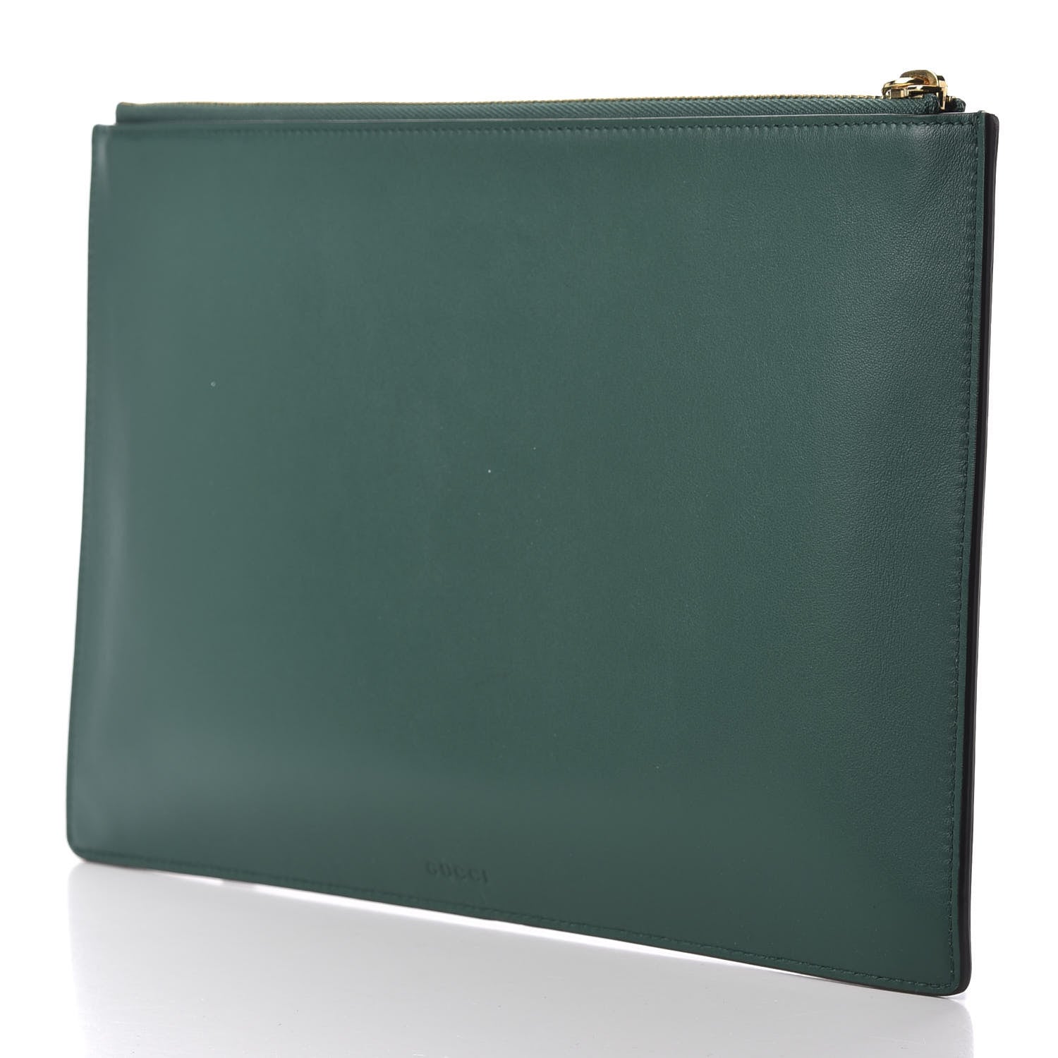 Gucci Calfskin Embroidered Large L'Aveugle Par Amour Zip Pouch Green 4 of 8