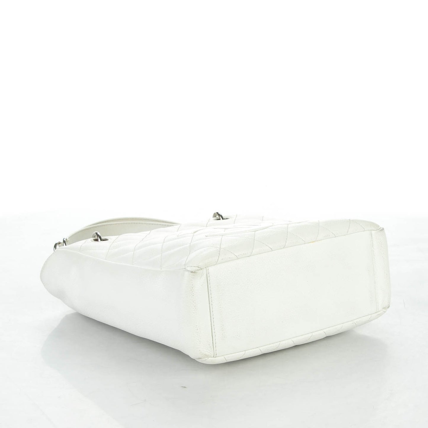 Caviar Quilted Petit Shopping Tote PST White