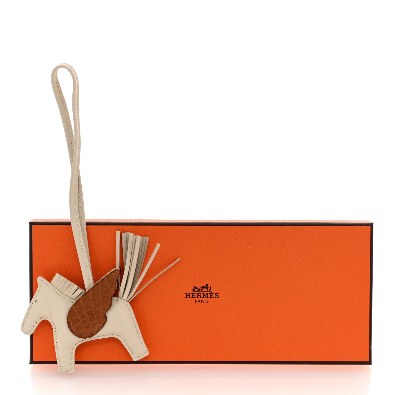 Hermes Milo Lambskin Matte Alligator Touch Grigri Rodeo Pegase Horse Bag Charm PM Craie Gold 5 of 5