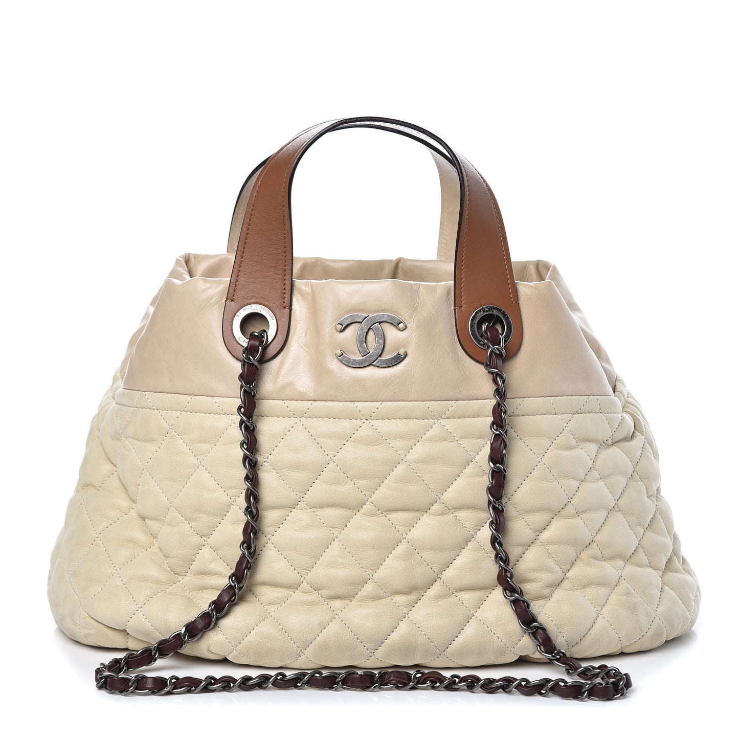Iridescent Calfskin Large In the Mix Tote Beige Brown
