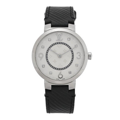 Louis Vuitton Stainless Steel Epi Diamond 33mm Tambour Slim Quartz Watch Black 1 of 5