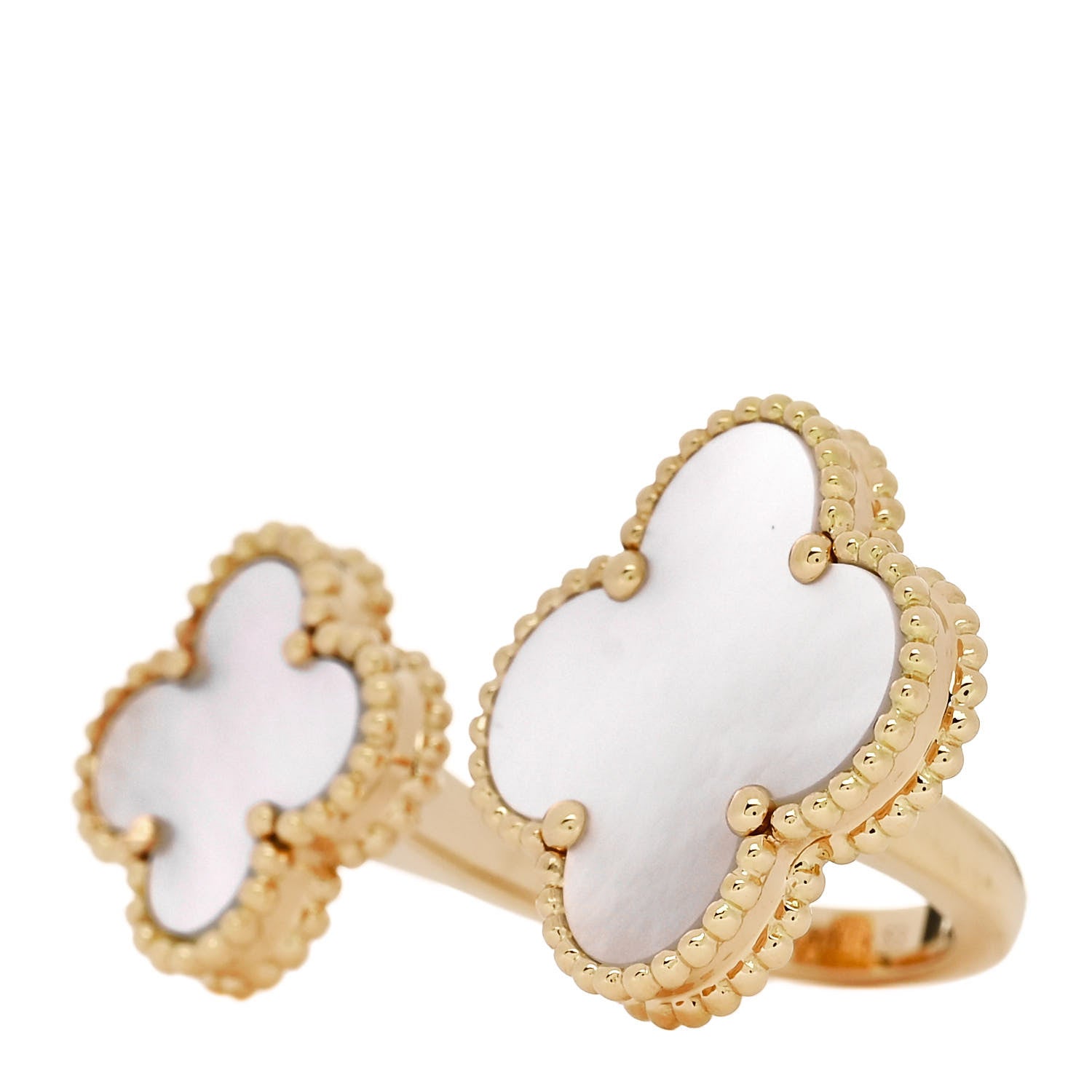 Van Cleef & Arpels 18K Yellow Gold Mother of Pearl Magic Alhambra Between the Finger Ring 53 6.5 3 of 6