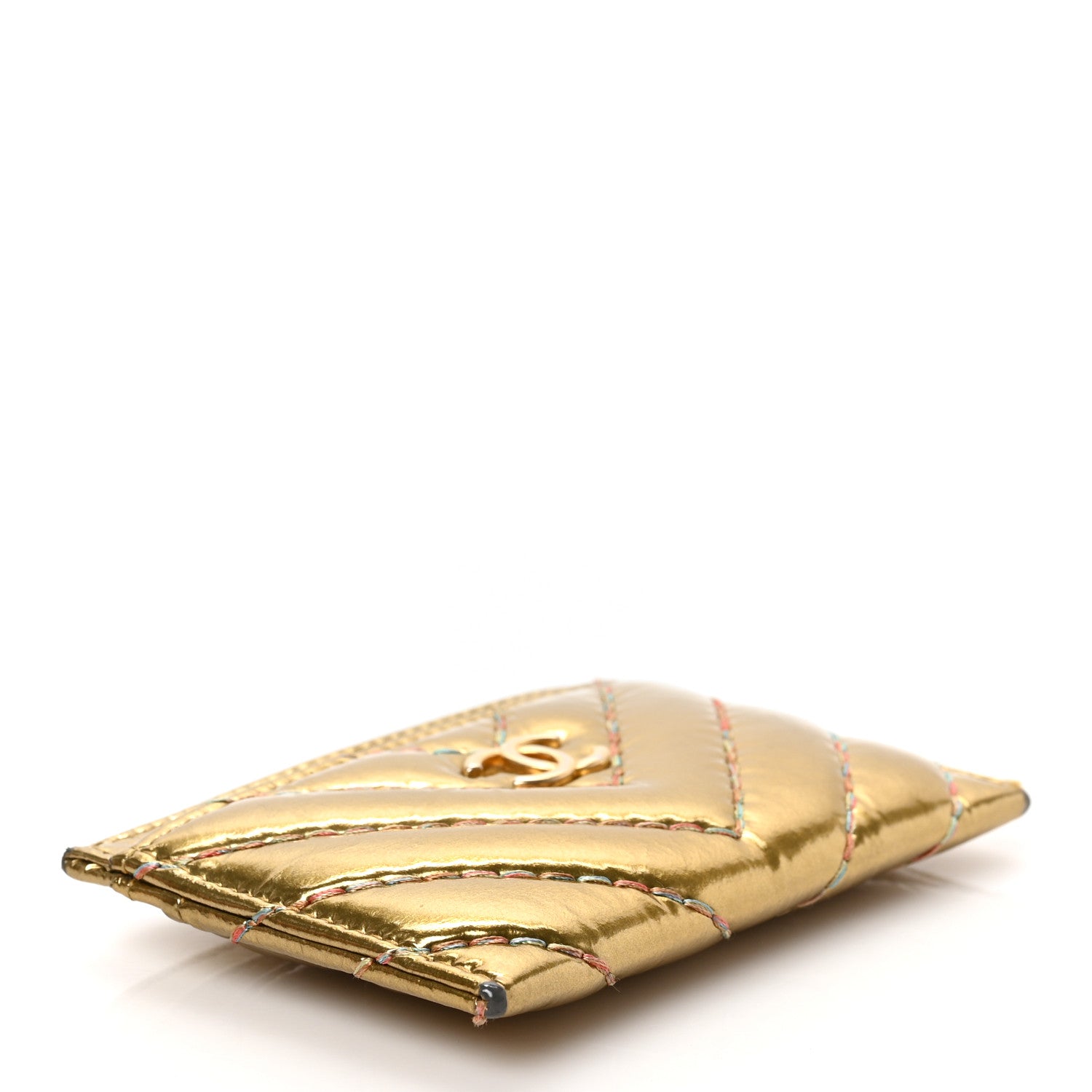 Chanel Metallic Calfskin Chevron Quilted Card Holder Gold 4 of 8