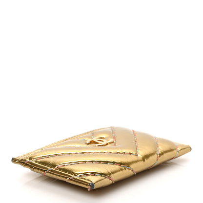 Chanel Metallic Calfskin Chevron Quilted Card Holder Gold 4 of 8