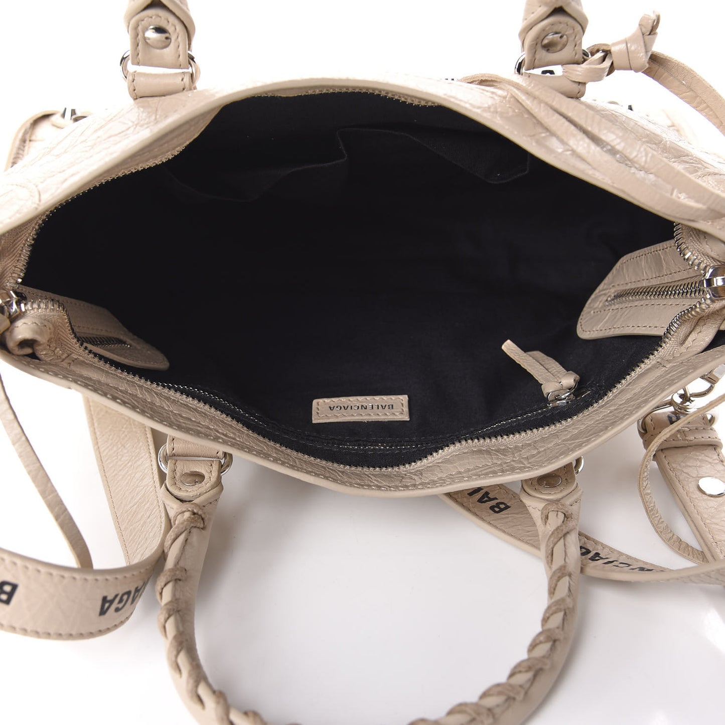 Agneau Classic Silver Hardware S City Logo Strap Light Beige Black