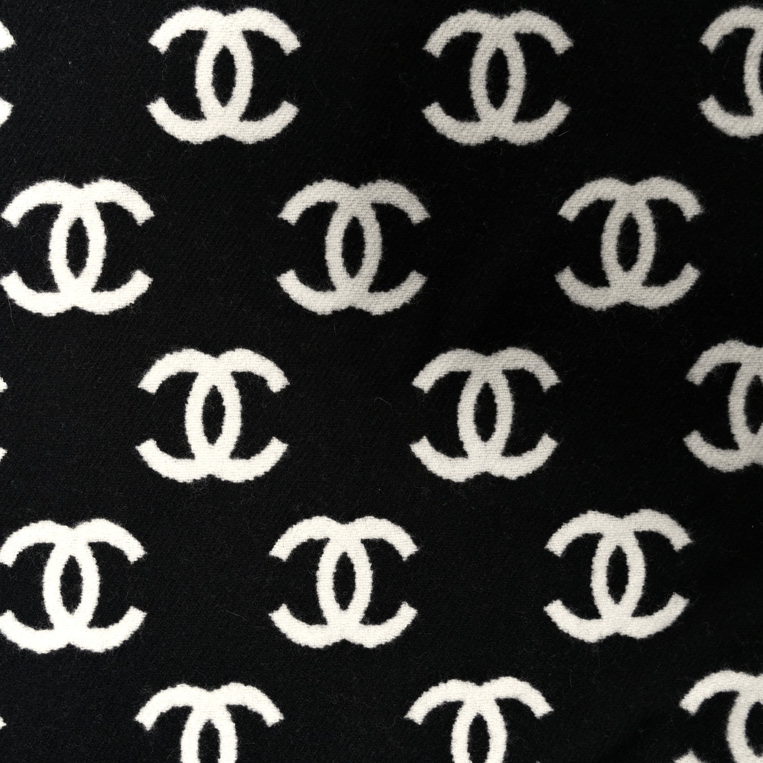 Chanel Wool Cashmere CC Scarf Black White 4 of 4