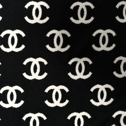 Chanel Wool Cashmere CC Scarf Black White 4 of 4
