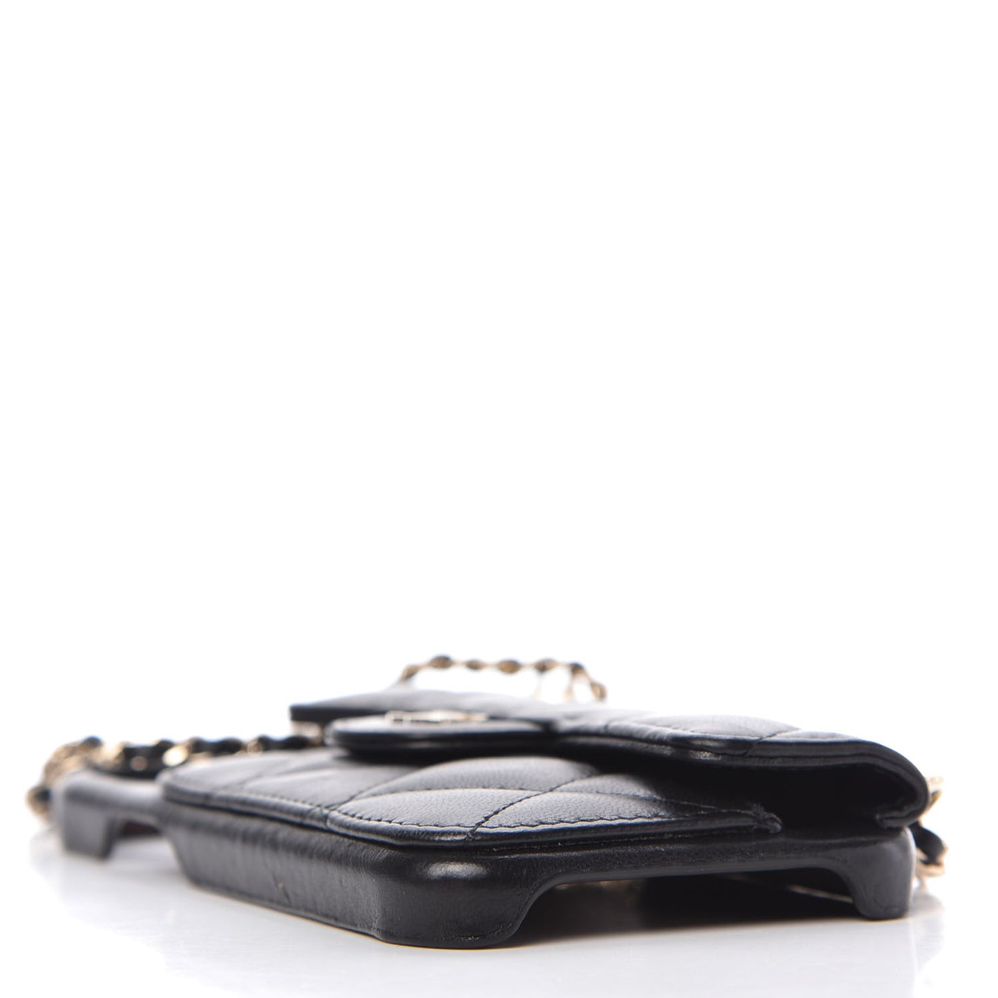 Lambskin Quilted iPhone XII Pro Holder With Chain Black