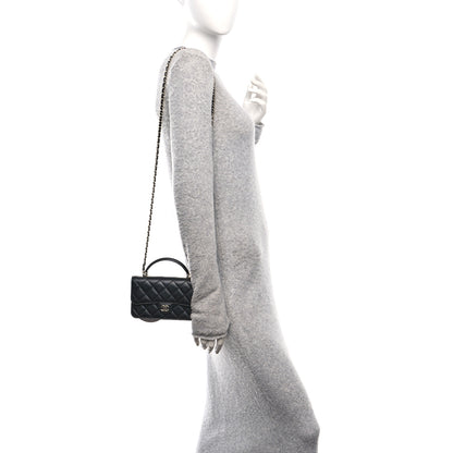 Chanel Lambskin Quilted Flap Phone Holder With Chain Black 2 of 11