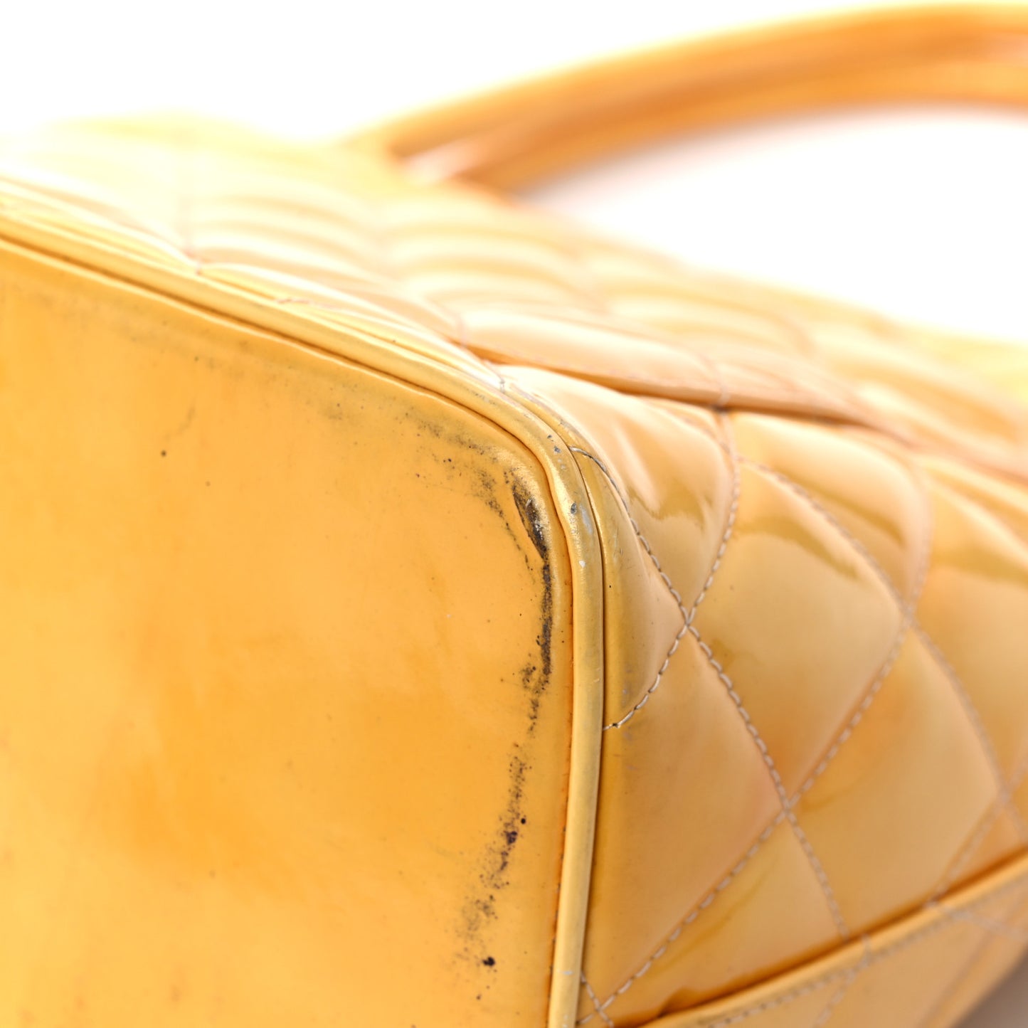 Patent Quilted Medallion Tote Yellow