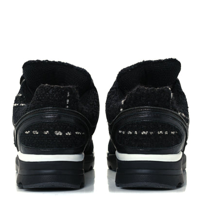 Chanel Tweed Suede Goatskin CC Sneakers 37 Black White 6 of 12