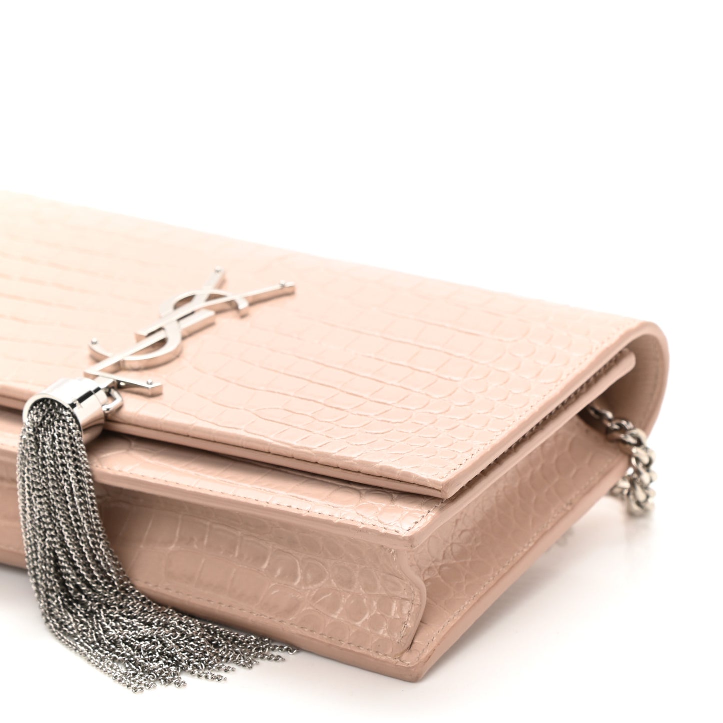 Calfskin Crocodile Embossed Kate Monogram Tassel Chain Wallet Powder Pink