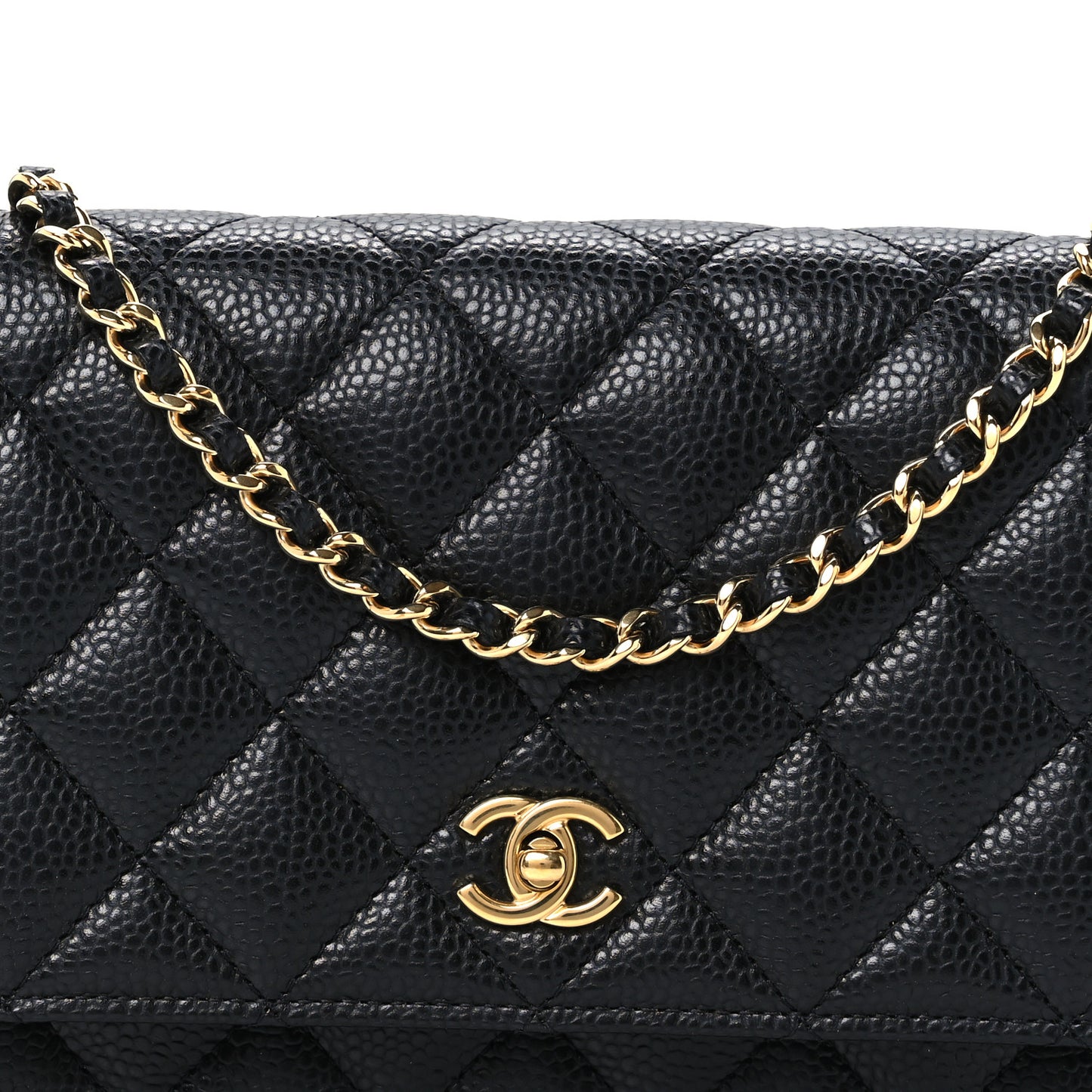 Caviar Quilted CC Turnlock Wallet On Chain WOC Black