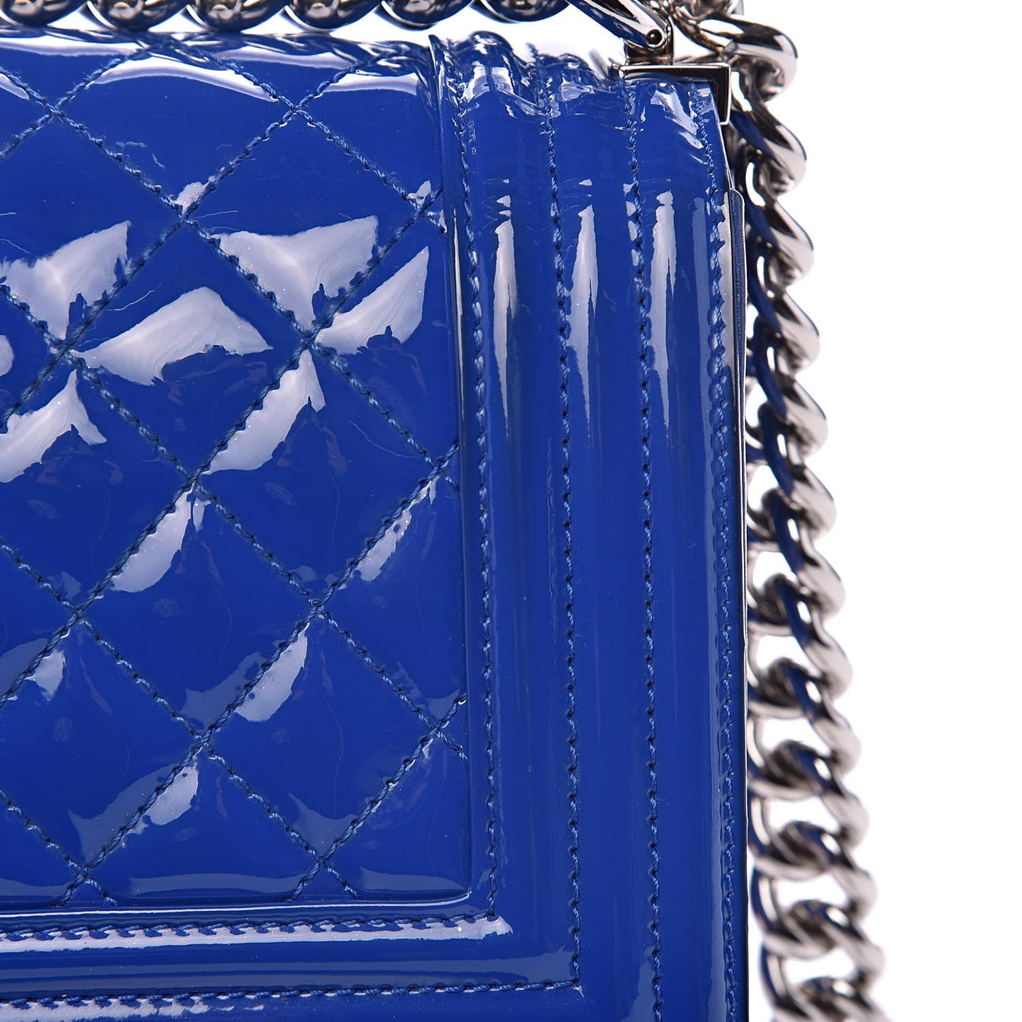 Patent Calfskin Quilted Small Plexiglass Boy Flap Blue