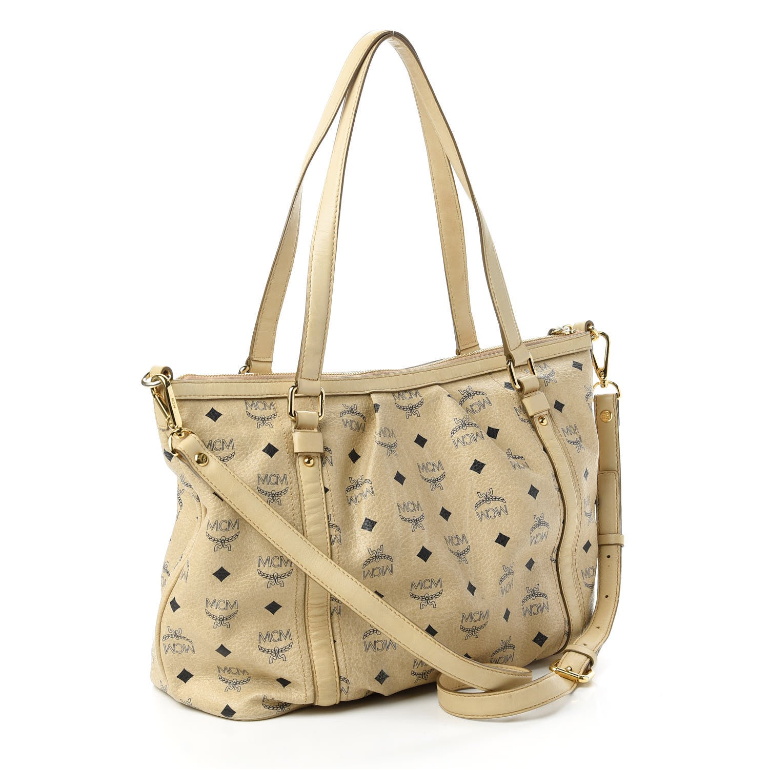 MCM Visetos Medium Essentials Shopper Tote Beige 3 of 10