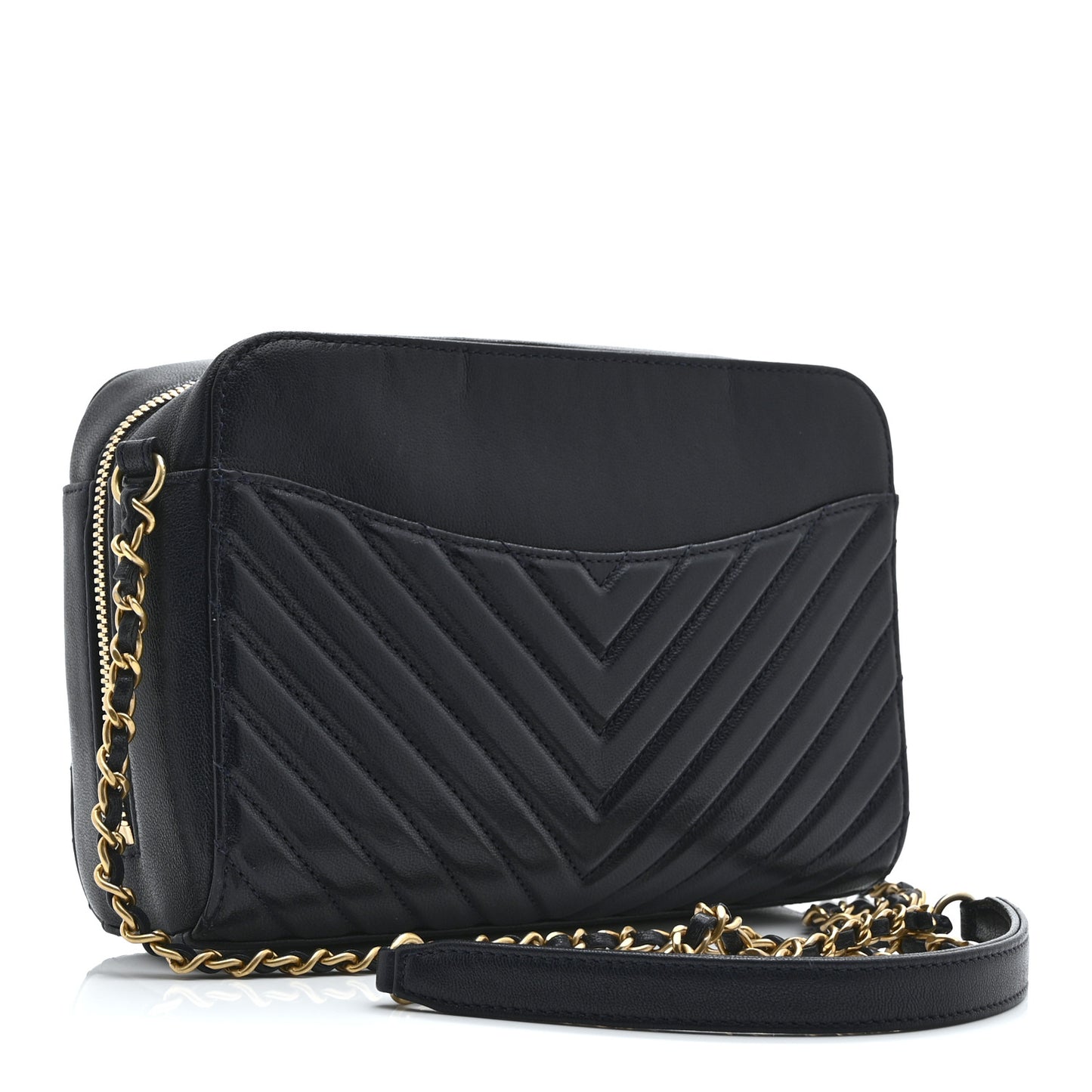 Shiny Sheepskin Chevron Quilted  Collar and Tie Camera Case Navy