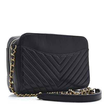Chanel Shiny Sheepskin Chevron Quilted  Collar and Tie Camera Case Navy 3 of 10