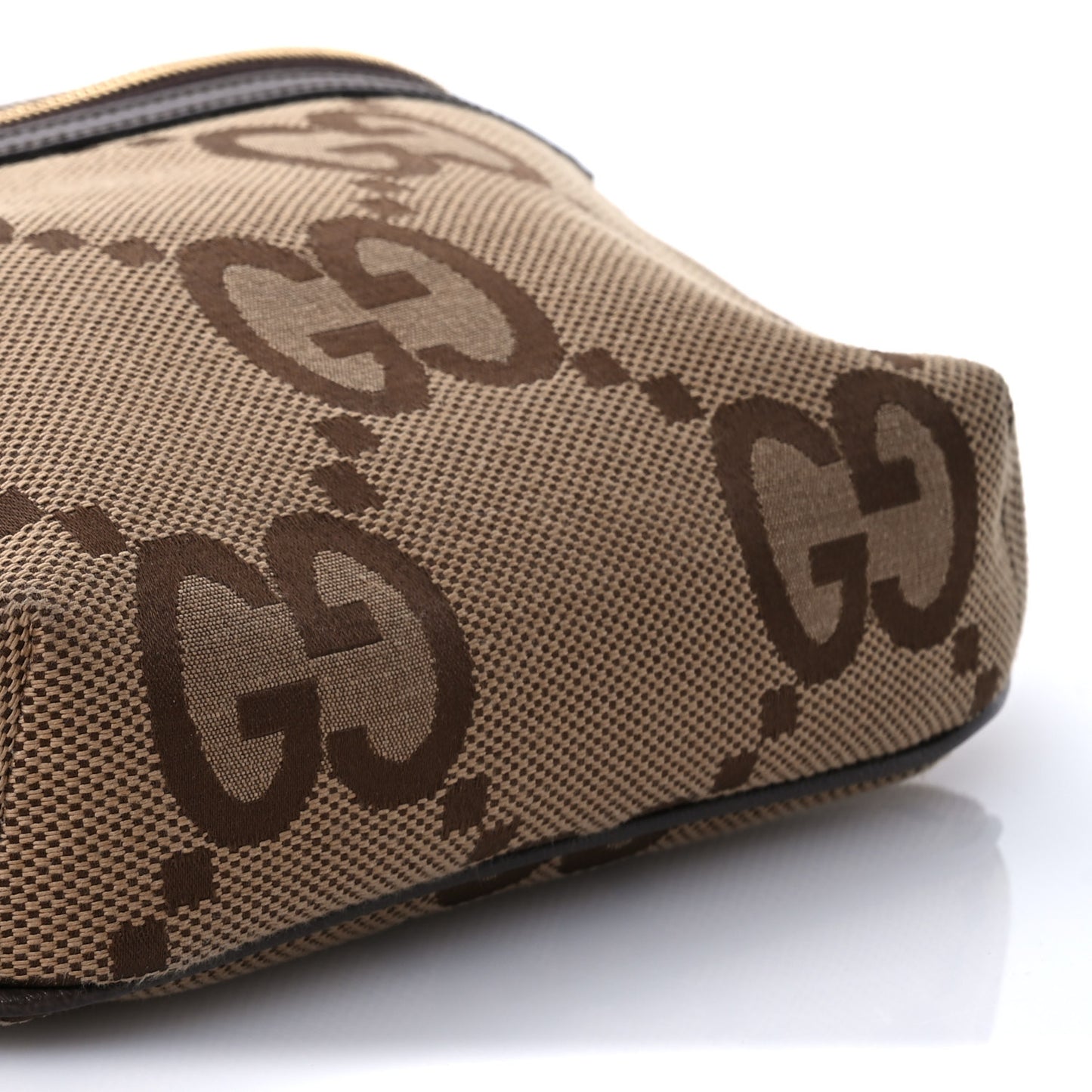 Monogram Jumbo GG Textured Dollar Calfskin Web Belt Bag Camel Ebony New Acero