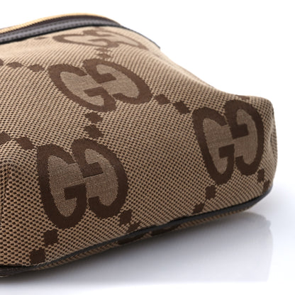 Gucci Monogram Jumbo GG Textured Dollar Calfskin Web Belt Bag Camel Ebony New Acero 9 of 11