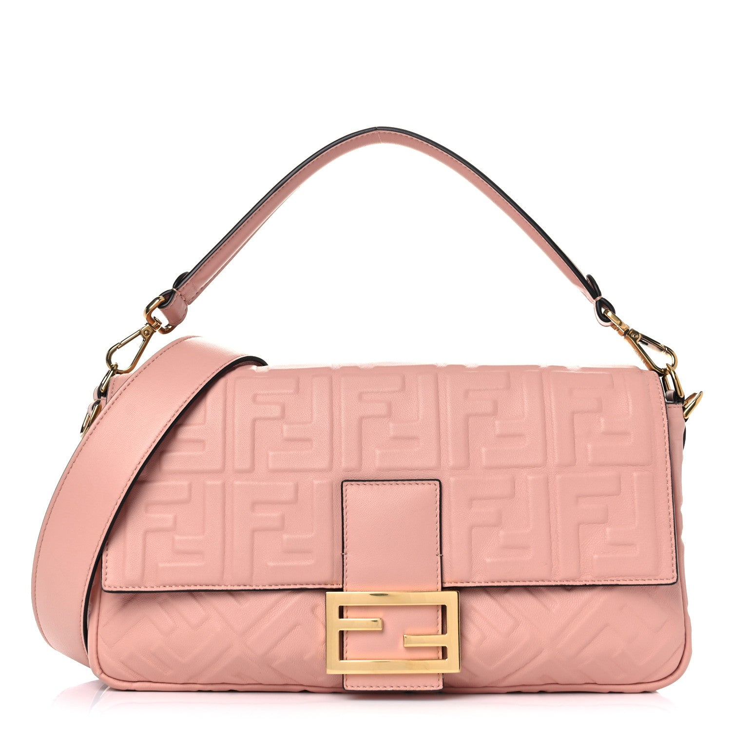 Fendi Nappa FF 1974 Embossed Large Baguette Rosa Bourbon 1 of 17