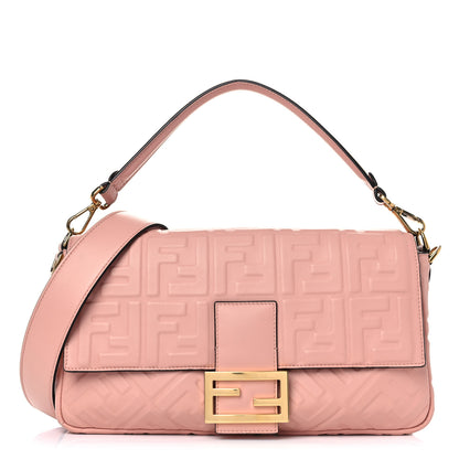 Fendi Nappa FF 1974 Embossed Large Baguette Rosa Bourbon 1 of 17