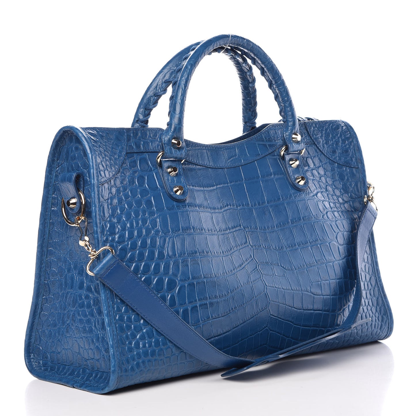 Calfskin Crocodile Embossed Classic Gold Hardware City Bleu Marine