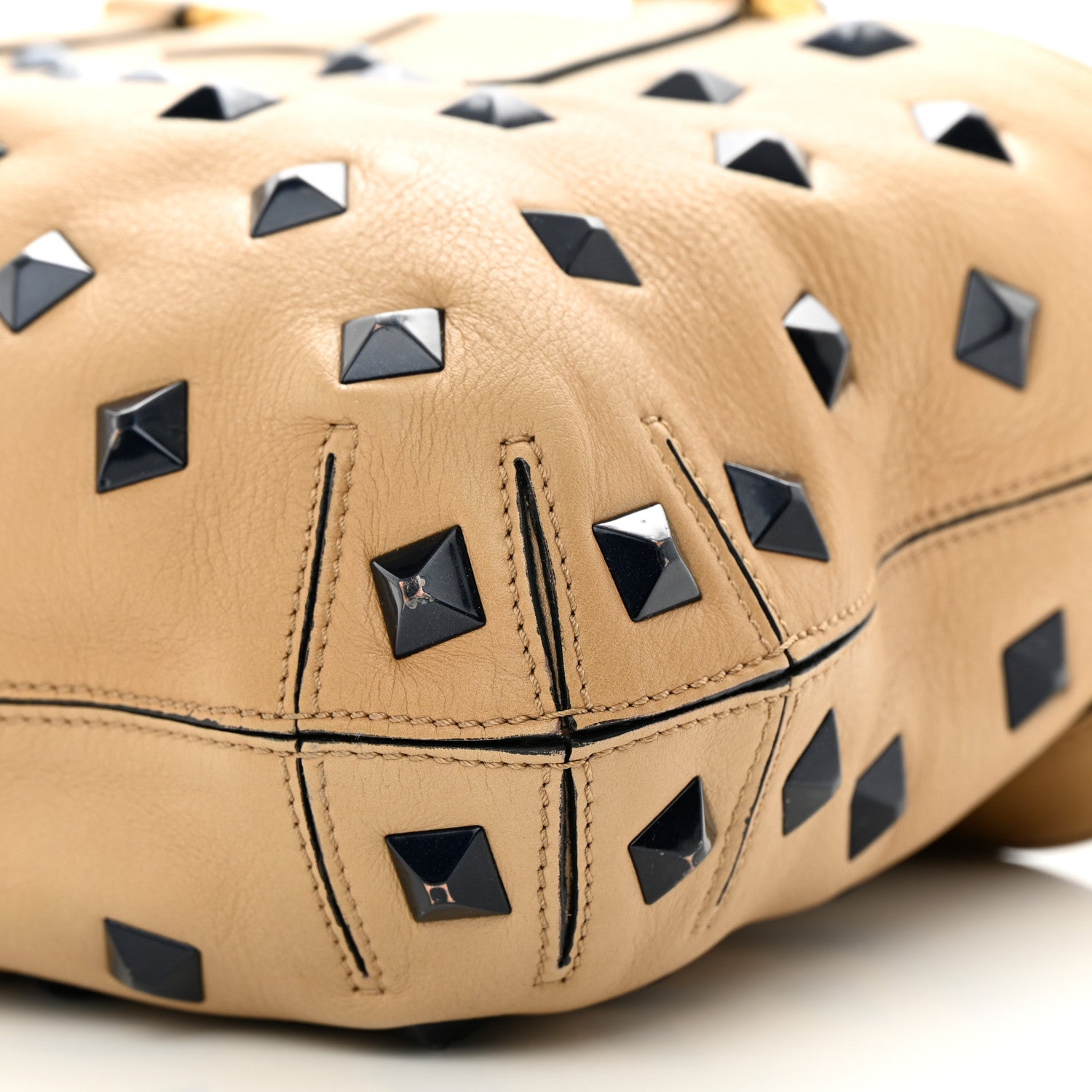 Fendi Calfskin Studded Medium B Fab Drawstring Tote Miel Scuro 10 of 18