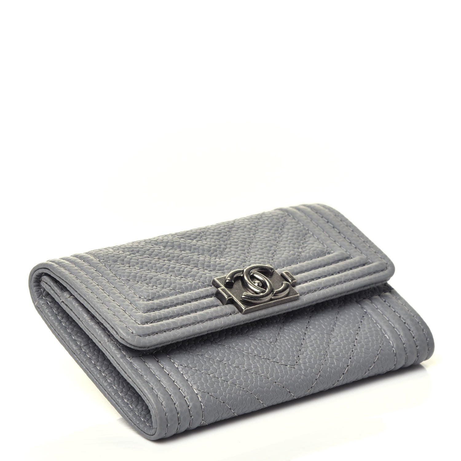 Chanel Caviar Chevron Quilted Boy Flap Card Holder Grey 4 of 9