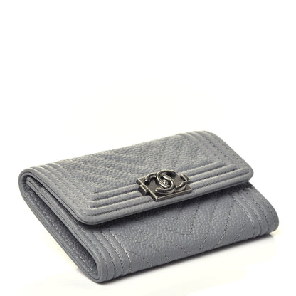 Chanel Caviar Chevron Quilted Boy Flap Card Holder Grey 4 of 9