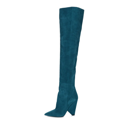 Saint Laurent Suede Niki 105 Thigh High Boots 36.5 Petrol Blue 1 of 6