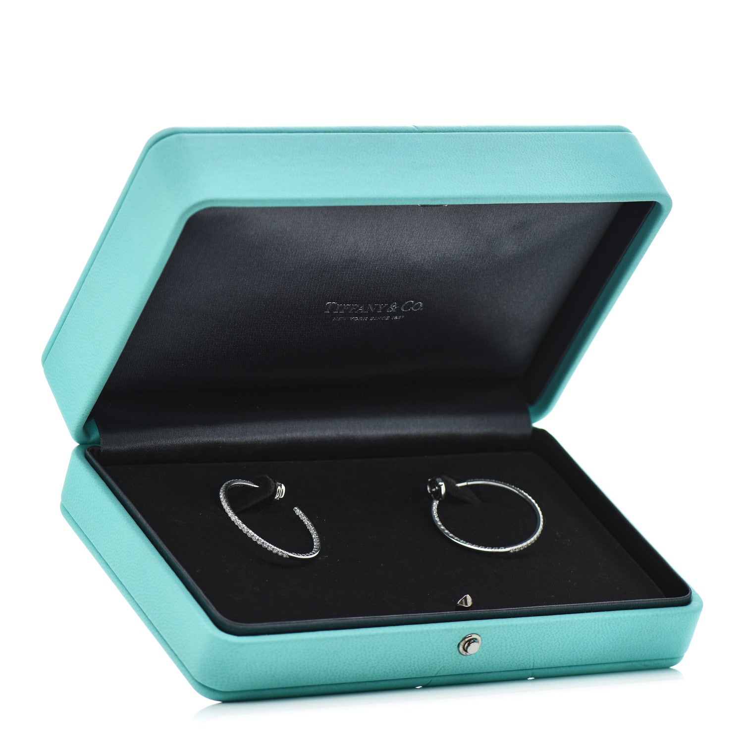 Tiffany 18K White Gold Diamond Large Metro Hoop Earrings 6 of 6