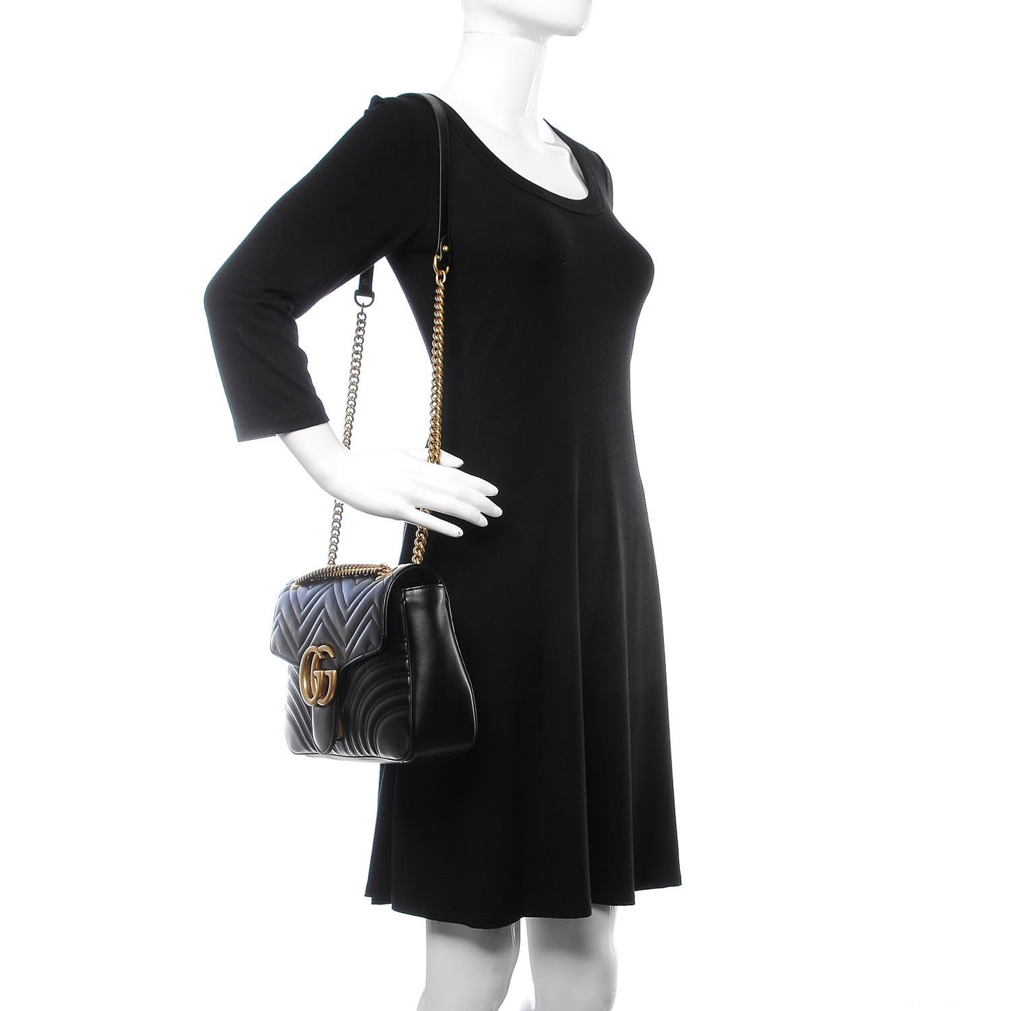 Calfskin Matelasse Medium GG Marmont Shoulder Bag Black