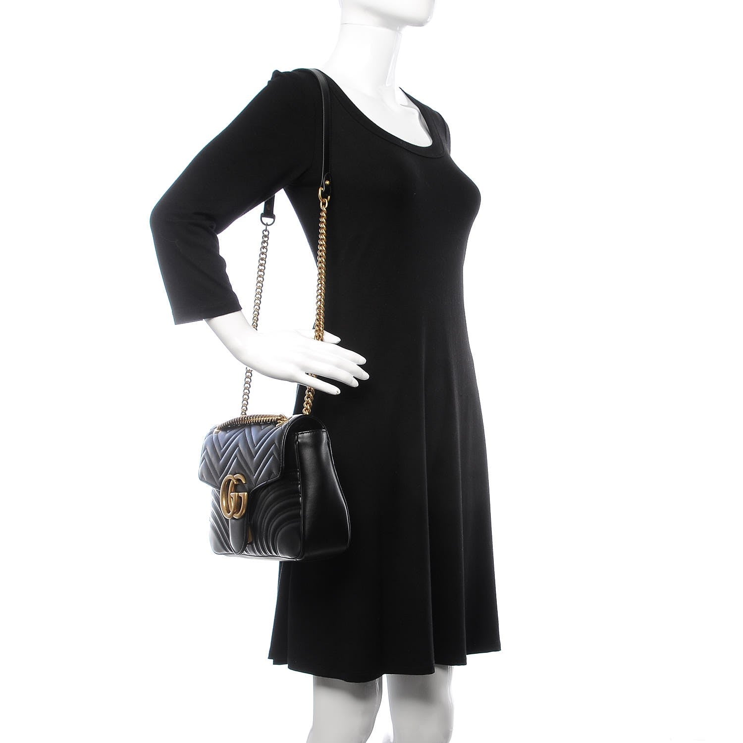 Gucci Calfskin Matelasse Medium GG Marmont Shoulder Bag Black 2 of 7