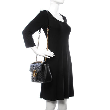 Gucci Calfskin Matelasse Medium GG Marmont Shoulder Bag Black 2 of 7