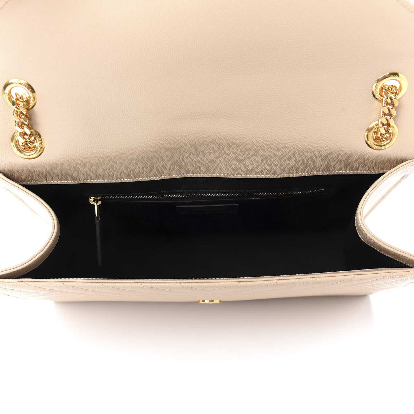 Grain De Poudre Matelasse Chevron Large Monogram Satchel Nude Powder