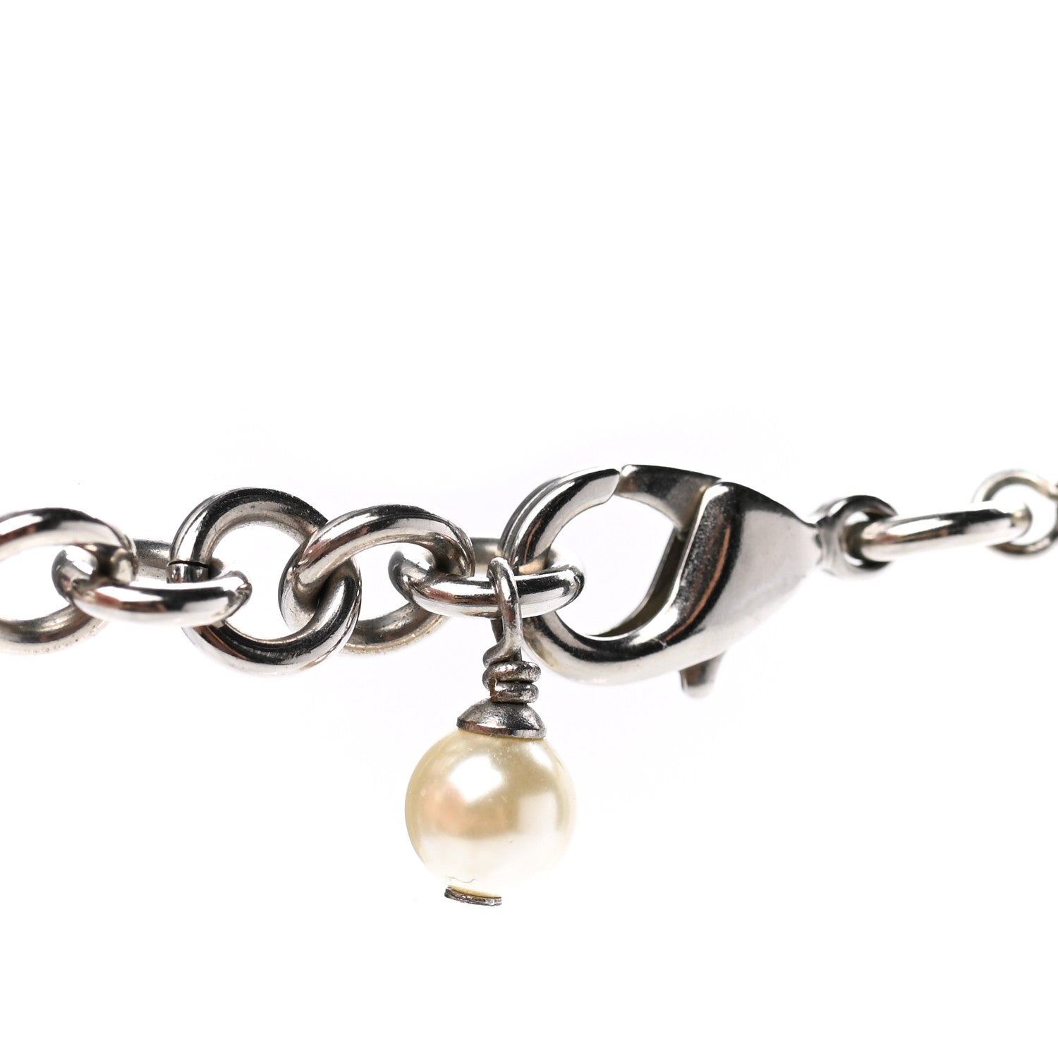 Chanel Graduated Pearl Crystal CC Long Necklace Silver 5 of 7
