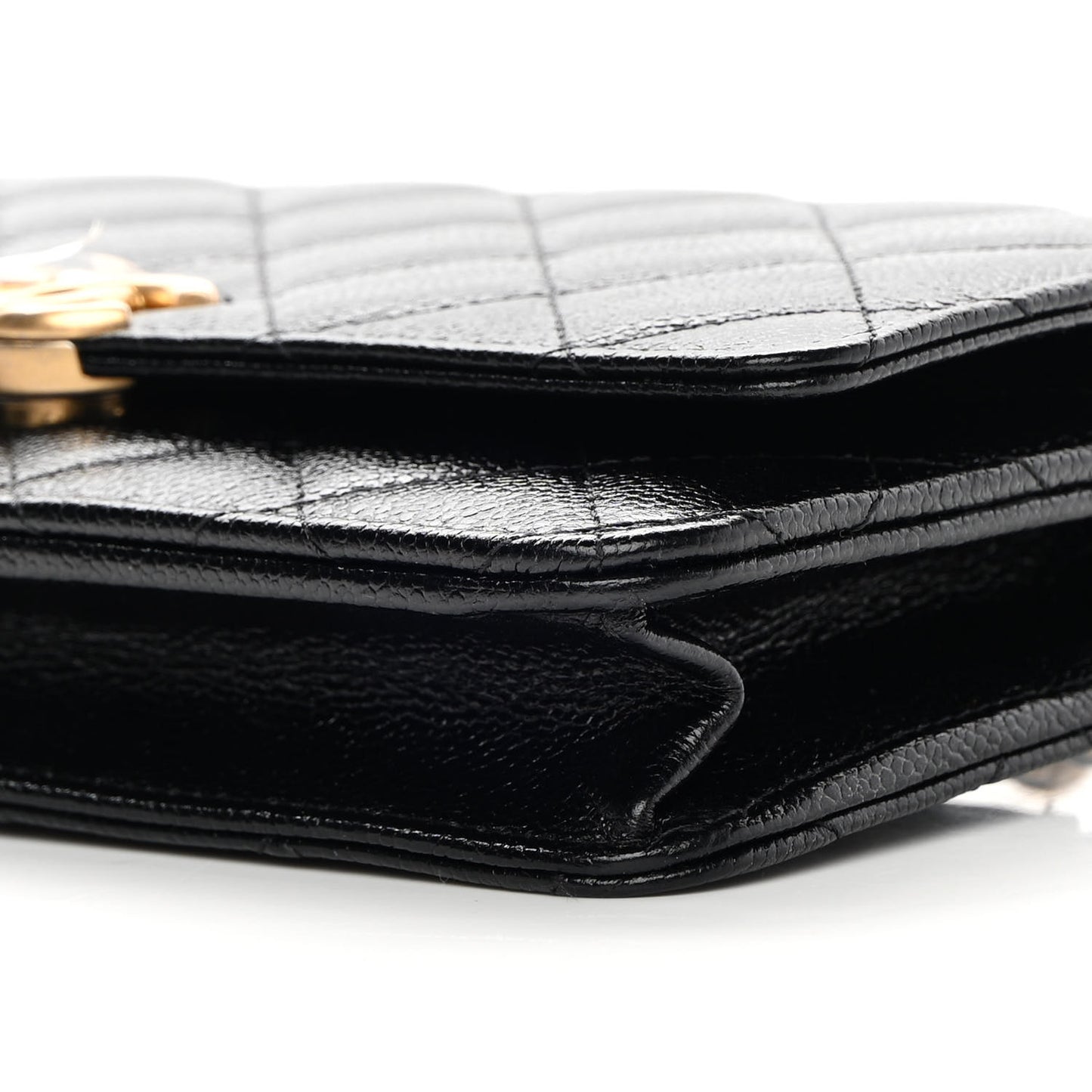 Shiny Caviar Quilted Chain Melody Wallet On Chain WOC Black