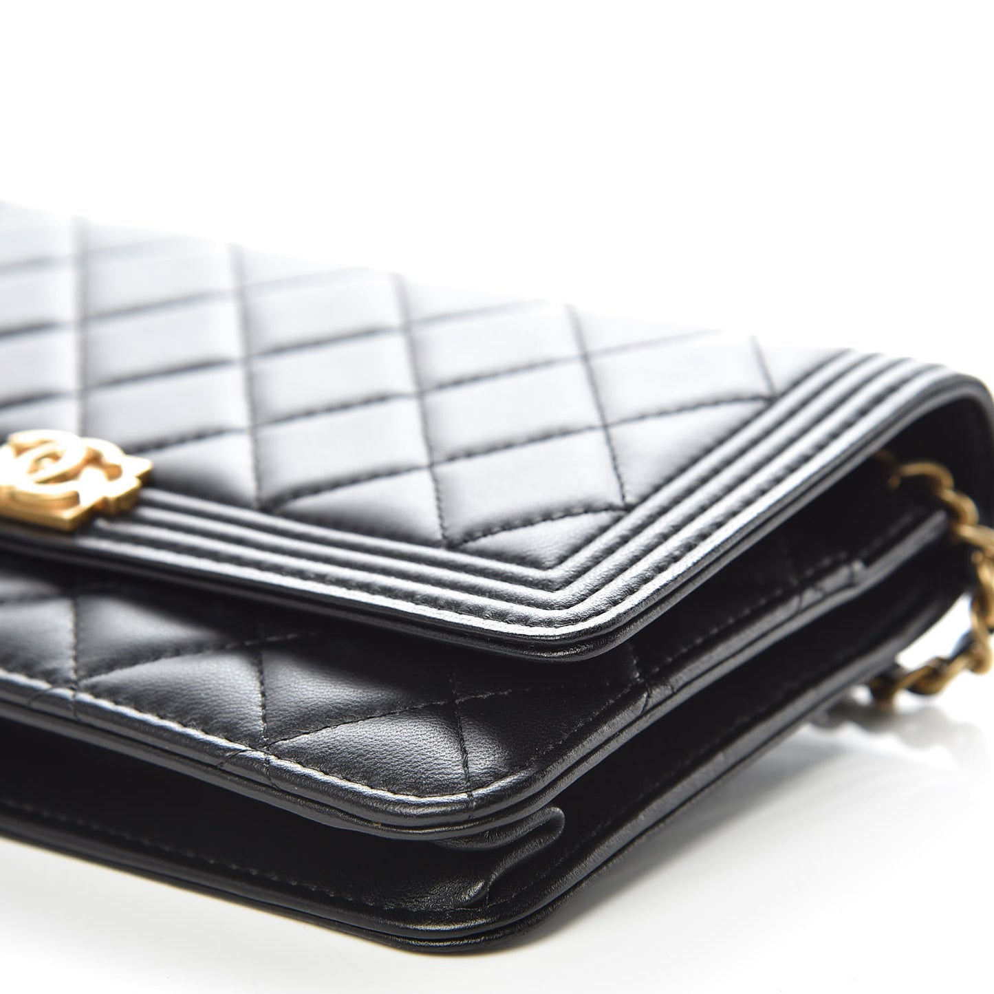 Lambskin Quilted Boy Wallet On Chain WOC Black