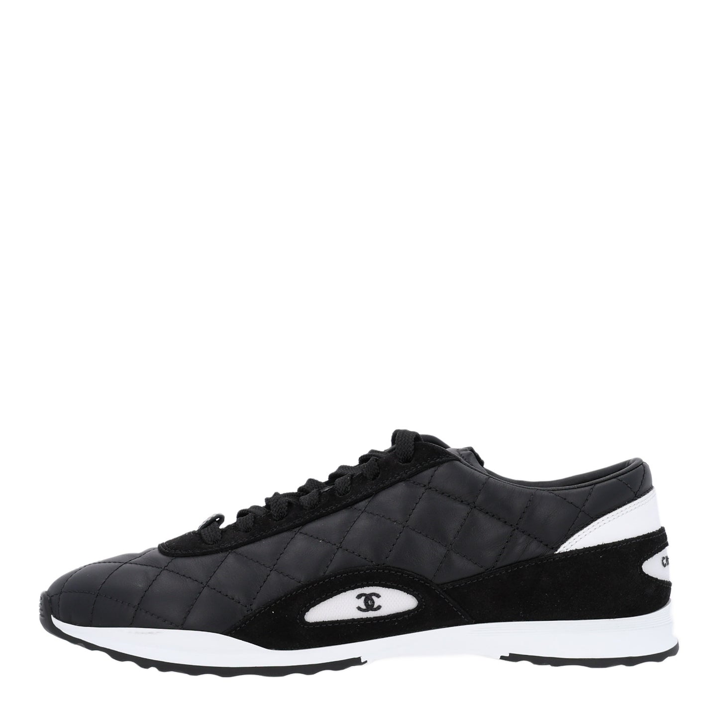 Suede Calfskin Quilted Sneakers 36.5 Black